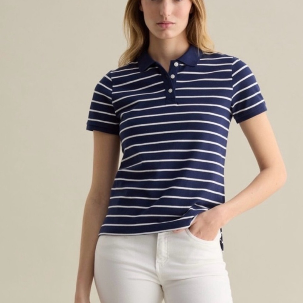 PIOMBO Organic Cotton Piquet Polo Shirt With Stripes In Navy Blue Size XL NEW
